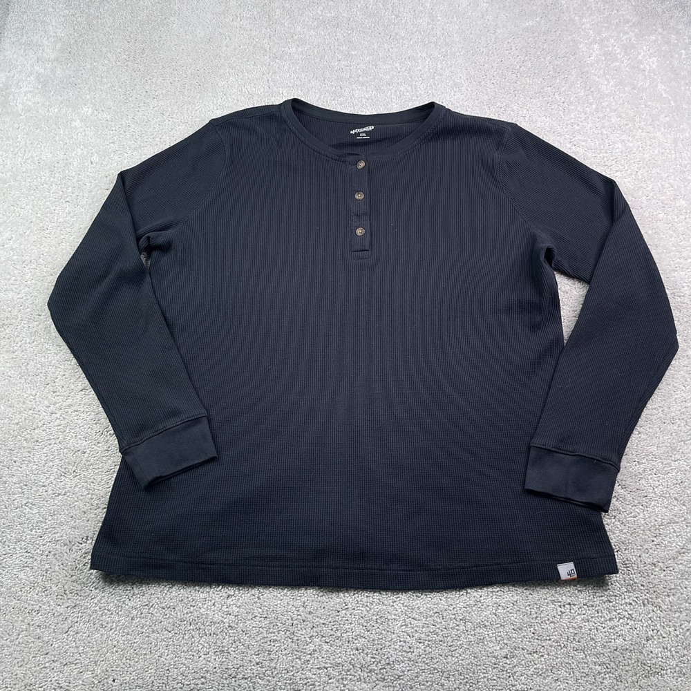 Duluth 40 Grit Top Womens XXL Black Henley Waffle Knit Thermal Long Sleeve Shirt